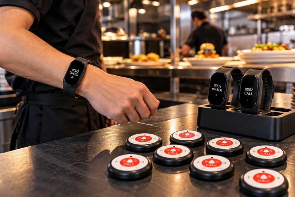 Système d'appel serveur sans fil avec bracelets vibrants — vue 1