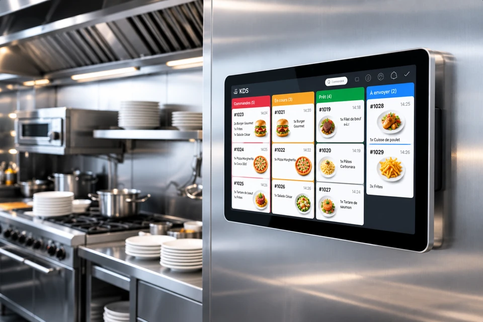 Écran tactile KDS de cuisine — vue 1